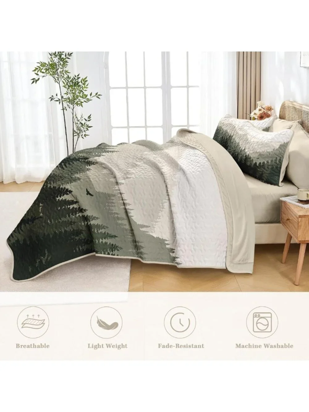 7-Piece King Quilt Set, Mountain Pine Bedding, Cozy Bedspread & Decor